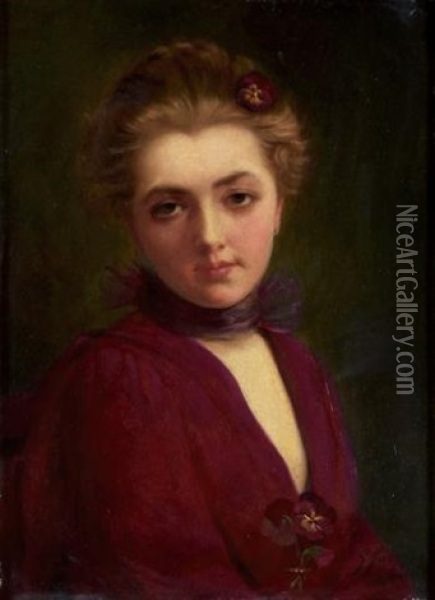 Portrait Of A Young Woman In Mauve Oil Painting - Gustave Jean Jacquet