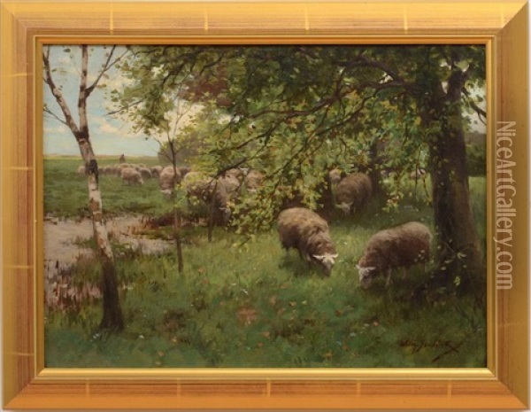 Sheep Under The Trees Oil Painting - Willem Steelink
