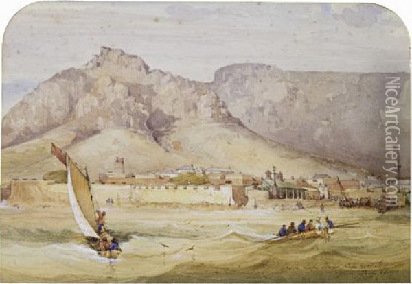 Castle, Cape Town, Cape Of Good Hope From Table Bay Oil Painting - Thomas William Bowler
