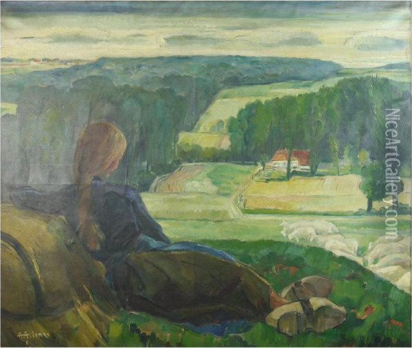 Girl At The Field Oil Painting - Albert Alleman