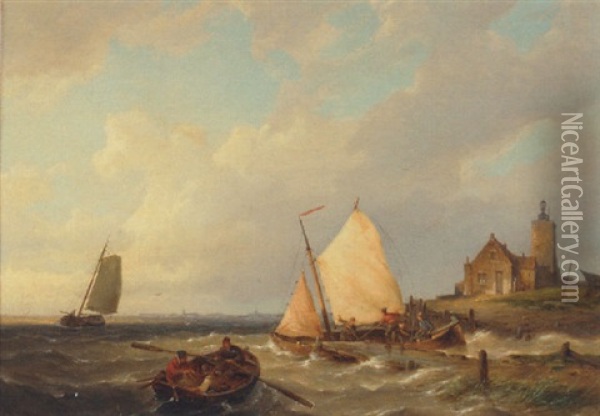 Fishermen Off The Coast Oil Painting - Pieter Cornelis Dommershuijzen
