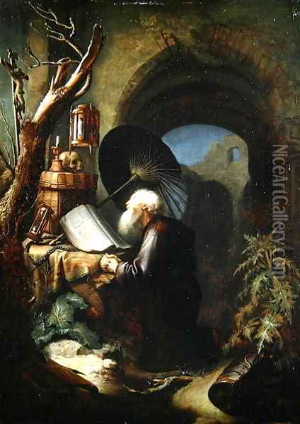 A Hermit at Prayer Oil Painting - Gerrit Dou