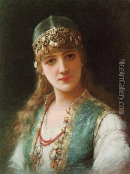 Fair-haired Beauty In Gypsy Dress Oil Painting - Emile Eisman-Semenowsky