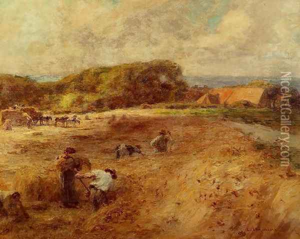 Harvesters near the Farm of Sambre 1920 Oil Painting - Leon Augustin Lhermitte