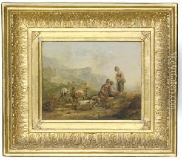 A Pastoral Landscape With Children Tending A Herd Of Goats Oil Painting - Samuel Williamson