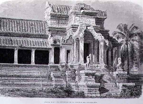 A Peristyle in the Gallery of Bas-Reliefs, Angkor Wat, engraved by Charles Laplante (d.1903) book illustration from A Journey of Exploration in Indo-China, pub. c.1873 Oil Painting - Therond, Emile Theodore