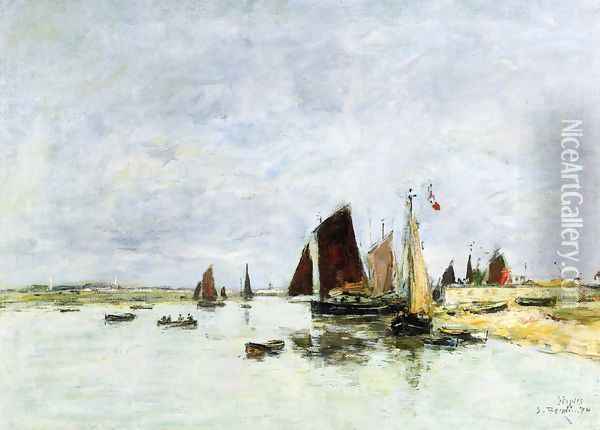 Etaples, Boats in Port Oil Painting - Eugene Boudin