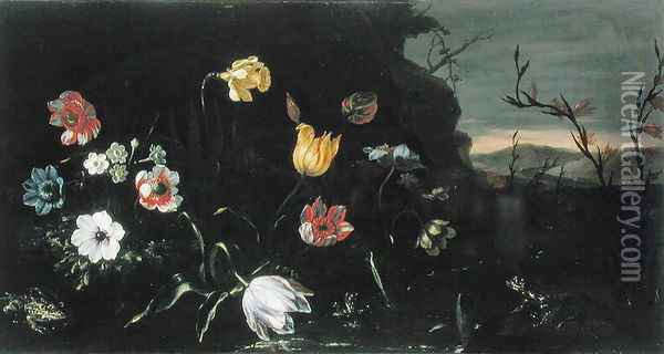 Flowers and Frogs Oil Painting - Giuseppe Recco