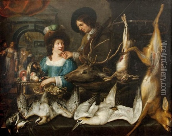 A Man And A Woman With The Day's Hunt Oil Painting - Jan Cossiers
