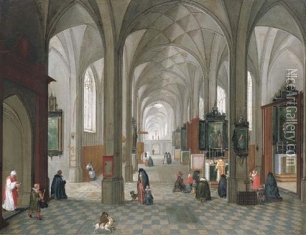 An Interior Of A Catholic Church With A Priest Celebrating Mass Oil Painting - Peeter Neeffs the Younger