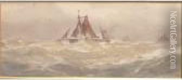 Sailing Ships On A Rough Sea Oil Painting - Frederick James Aldridge