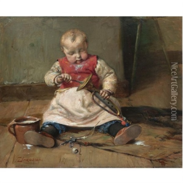 Child With A Trumpet Oil Painting - Georgios Jakobides