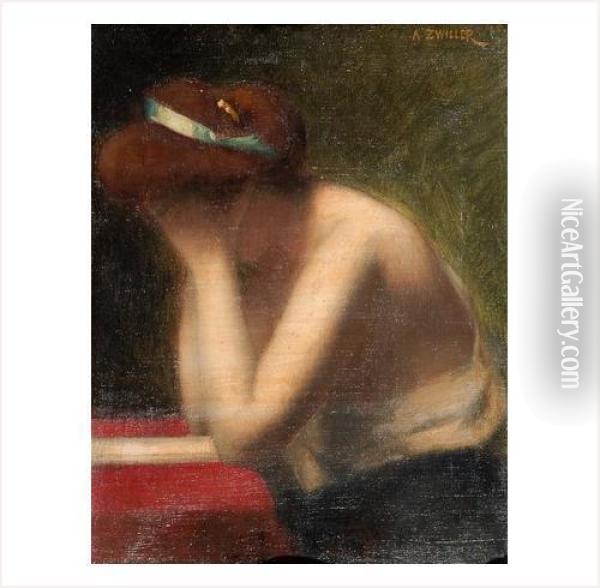 Jeune Femme Rousse De Profil Oil Painting - Augustin Zwiller