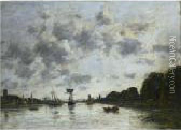 La Meuse A Dordrecht Oil Painting - Eugene Boudin