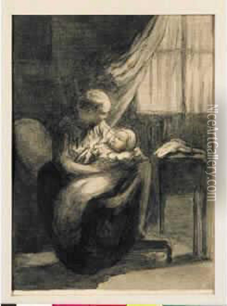 Jeune Femme Dans Un Interieur Oil Painting - Honore Daumier