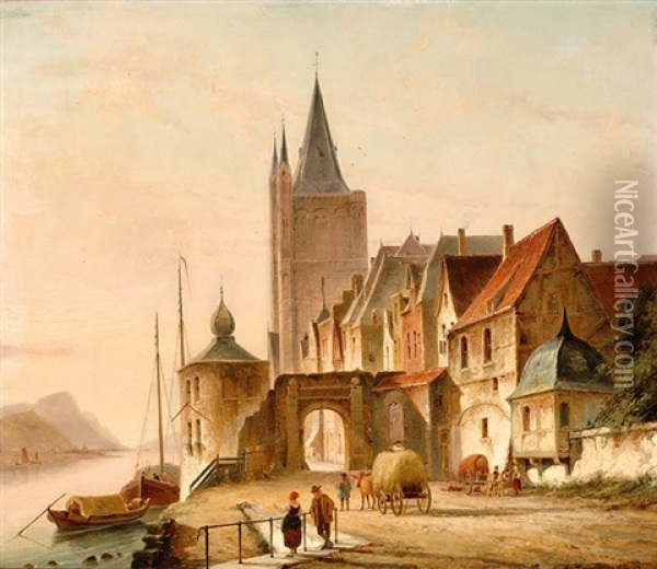 The City Gate Oil Painting - Cornelis Christiaan Dommelshuizen