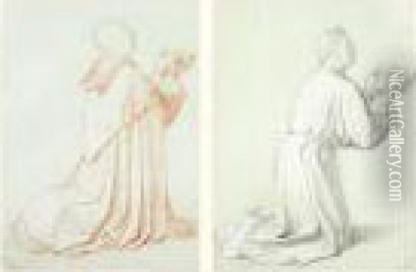 Deux Etudes D'ecclesiastiques Agenouilles Oil Painting - Savinien Fr. Charles Petit