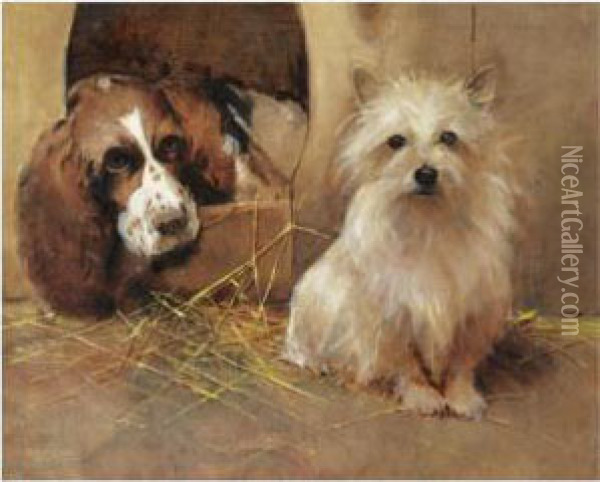 Spaniel And Cairn Terrier Oil Painting - Samuel Fulton