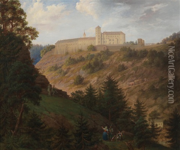 View Of Bitov Castle Of Count Daun In Moravia Oil Painting - Thomas Ender
