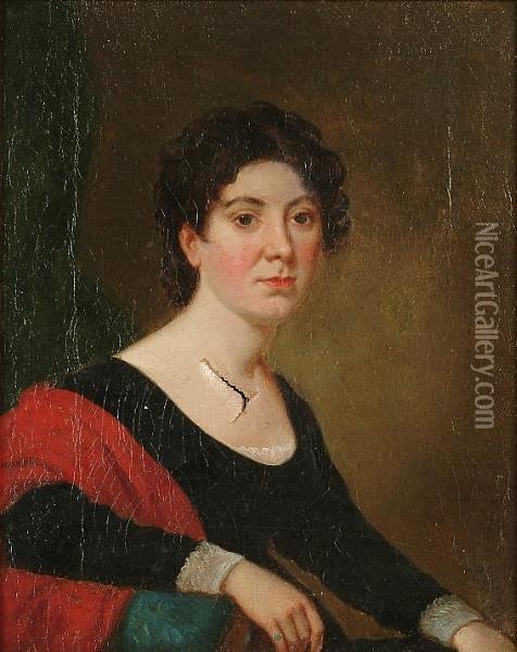 Portrait Half Length, Of A Lady Seated, Wearing A Black Dress Oil Painting - Ramsay Richard Reinagle