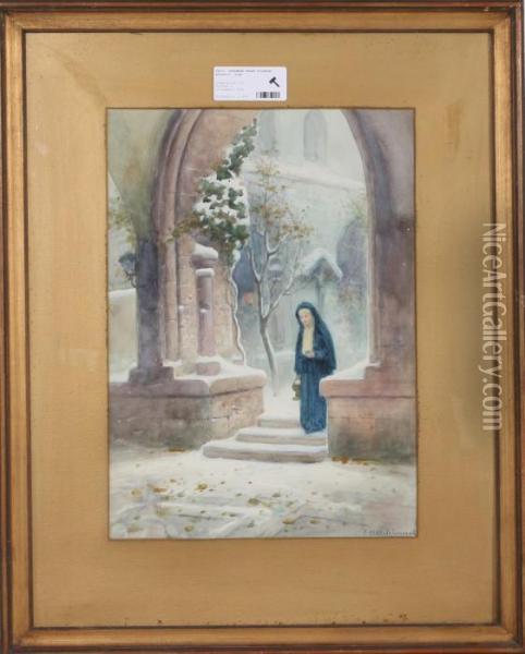 Nunna I Klostermiljo Oil Painting - Frans Wilhelm Odelmark