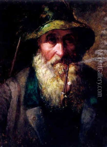 Portrait Eines Bartigen Jagers Mit Rauchender Pfeife Oil Painting - Carl Mueller-Baumgarten