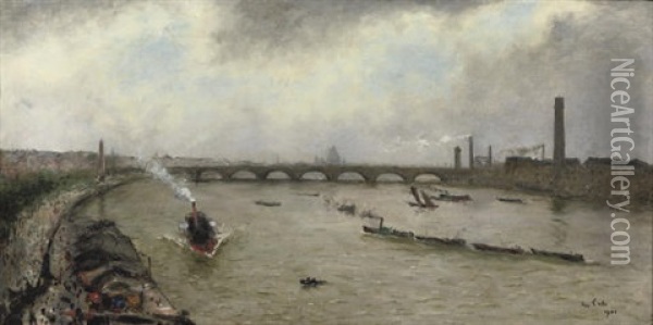 La Tamise A Londres - Shipping On The Thames Oil Painting - Siebe Johannes ten Cate