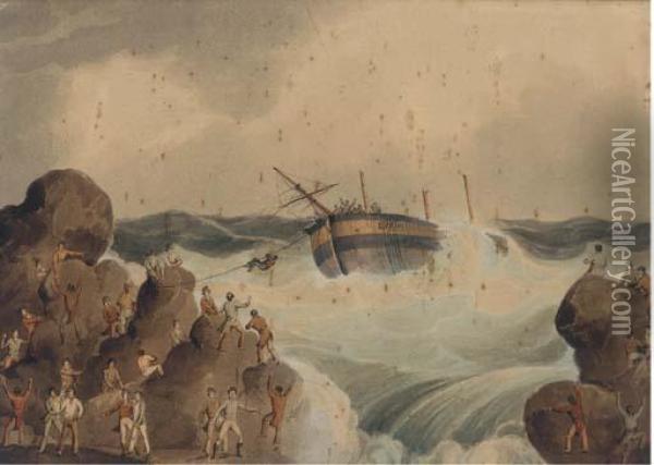 Salvaging The Wreck Oil Painting - William Daniell RA