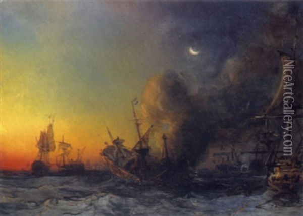 Nachtliche Seeschlacht Oil Painting - Baron Jean Antoine Theodore Gudin