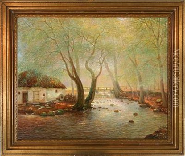 View From A Forest With An Old Water Mill Oil Painting - Peter Johan Valdemar Busch