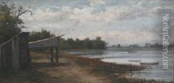 New England Lake Scene Oil Painting - Jonathan Bradley Morse