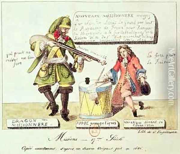 Missions of the 17th Century The Missionary Dragoon forcing a Huguenot to Sign his Conversion to Catholicism Oil Painting - Gottfried or Godefroy Engelmann