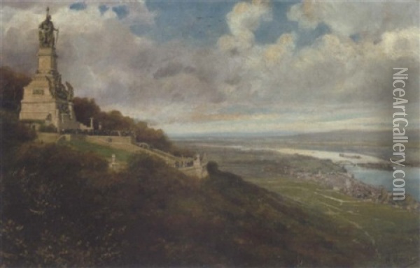 Niedernwalddenkmal Bei Rudesheim Oil Painting - Heinrich Adolf Valentin Hoffmann