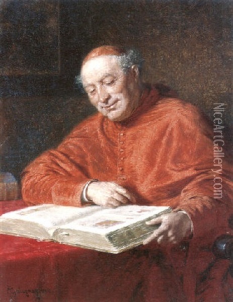 Kardinal In Einem Folianten Lesend Oil Painting - Eduard von Gruetzner