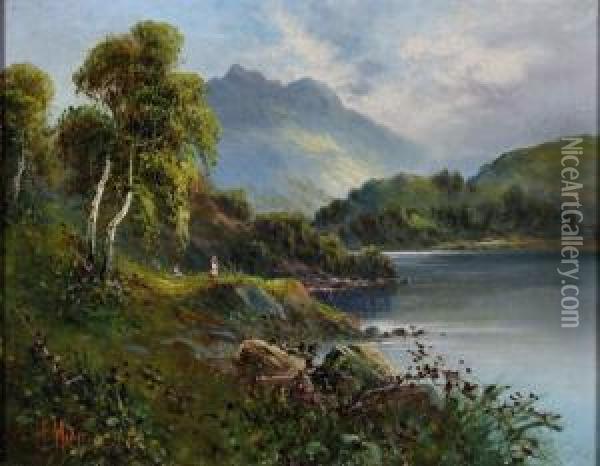 Mountain River Landscapes With Children To Banks Oil Painting - Frank Hider