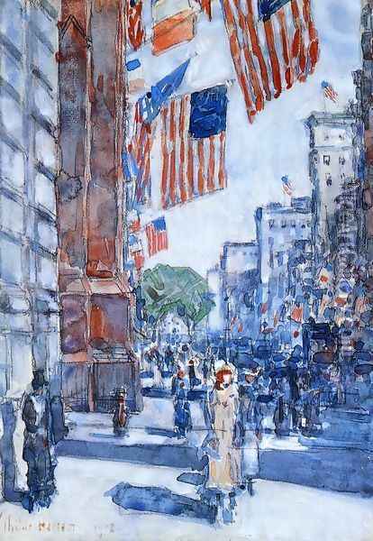 Flags, Fifth Avenue Oil Painting - Frederick Childe Hassam
