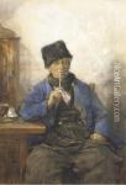 A Volendam Fisherman Smoking A Pipe Oil Painting - Hobbe Smith