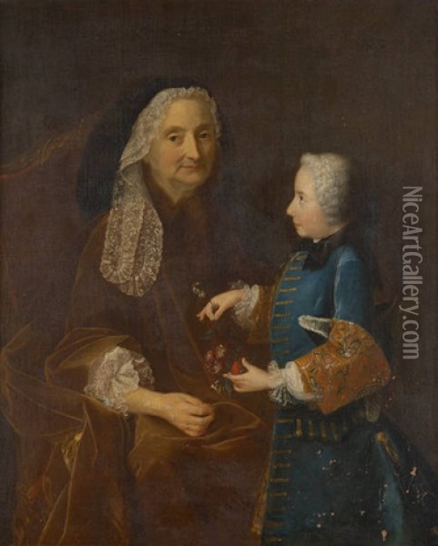 Portrait De Dame Anne Lochereau Et De Auguste Simon Brillant, Age De 6 Ans Oil Painting - Jean-Martial Fredou