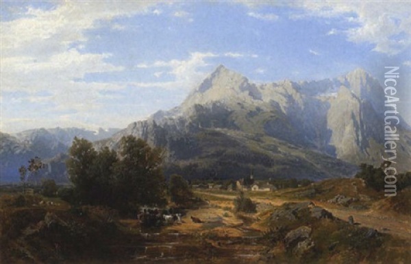 Blick Auf Garmisch-partenkirchen Oil Painting - Julius Rollmann