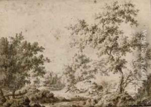 A Wooded Landscape With Shepherds And Their Cattle Oil Painting - Paulus Van Liender