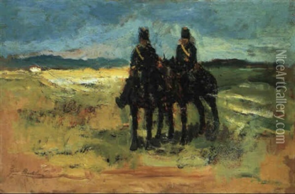 Gendarmi A Cavallo Oil Painting - Giovanni Bartolena