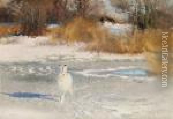 Winter Landscape With Hare And Hounds Oil Painting - Bruno Andreas Liljefors