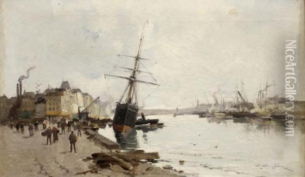 Scene De Port En Normandie Oil Painting - Eugene Galien-Laloue