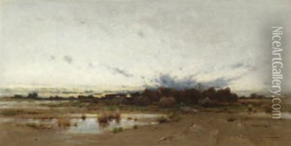 Abendliche Moorlandschaft Oil Painting - Louis (Ludwig) Neubert