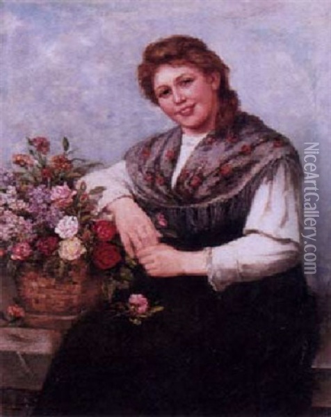 The Flower Seller Oil Painting - Albert Mueller-Lingke