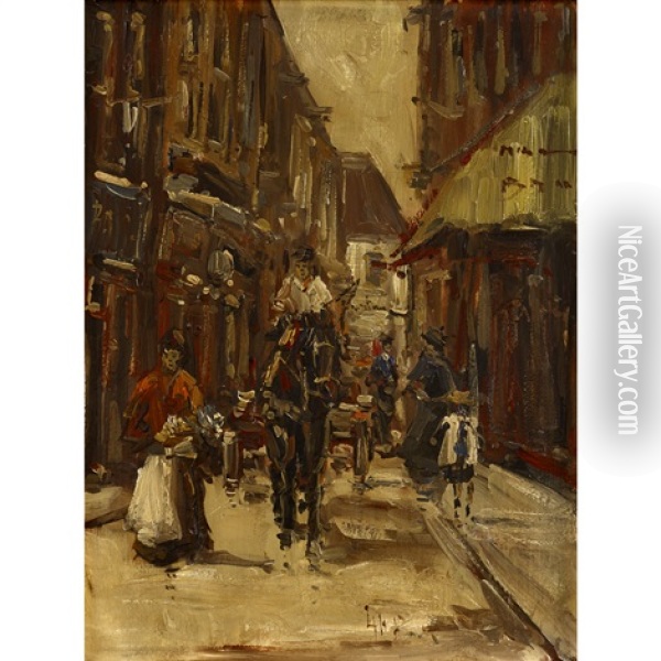 Dutch Street With Horse Cart Oil Painting - George Hendrik Breitner