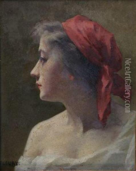 Jeune Femme Au Foulard Rouge Oil Painting - Fanny-Laurent Fleury