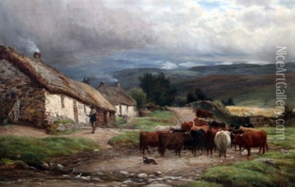 A Highland Clachan Oil Painting - Charles Edward Johnson