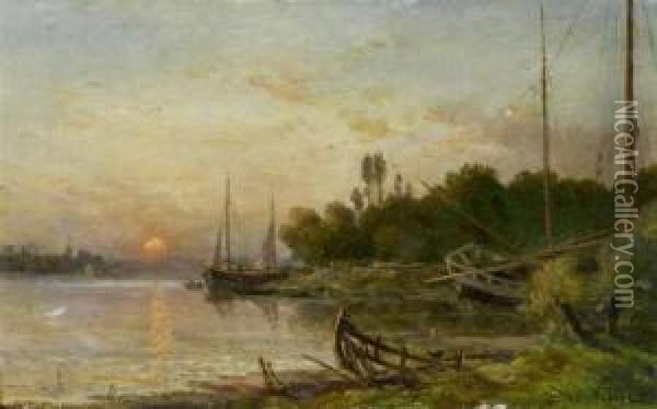 River Landscape Oil Painting - Jules Rozier