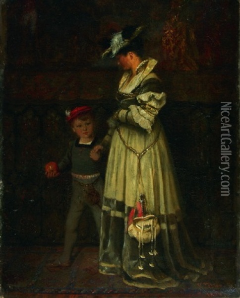 Dame Mit Einem Kleinen Jungen Oil Painting - Victor Tobler